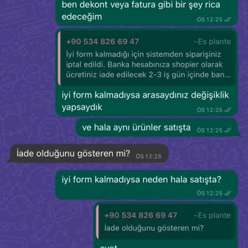 Es Plante Sipariş Tutarını Beğenmeyip İptal Etme