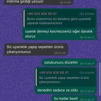 Es Plante Sipariş Tutarını Beğenmeyip İptal Etme