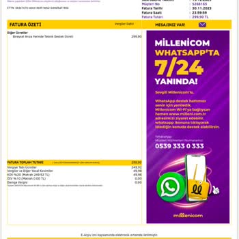 Millenicom Abonelik İptali Olan İnternet Teknik Servis Faturası Haksız Kazanç