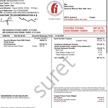 Vodafone Üst Limit Paket Aşımı