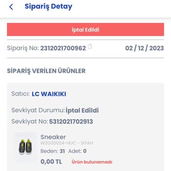 LCW Siparişim İptal Edildi