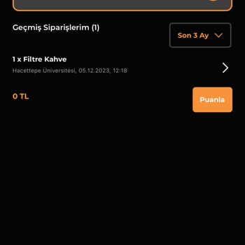 Coffy Uygulamadaki Aktif Sipariş