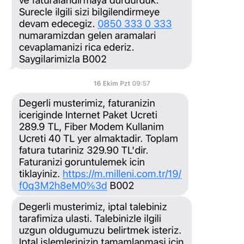 Millenicom İade Ettiğim Modem Ücretinin Faturalandırılması