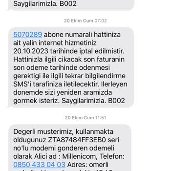 Millenicom İade Ettiğim Modem Ücretinin Faturalandırılması