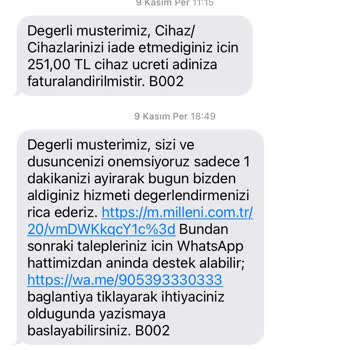 Millenicom İade Ettiğim Modem Ücretinin Faturalandırılması