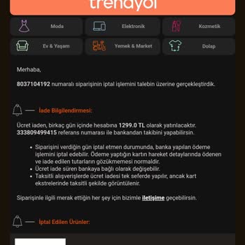 İninal Ürün İadesini Yapmama Rağmen Param İade Olmadı