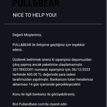 Pull and Bear Ürü Tarafıma Ulaşmadan Benden Habersiz İade Edildi.