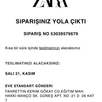 Zara Yarısı Ödenen Ürünü Hala Teslim Etmedi.