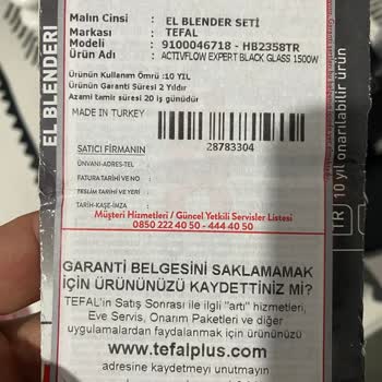 Tefal Garantili Ürünün Genel Sorunundan Servis Ücreti Talep Ediyor