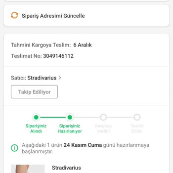 Stradivarius Markası Ürünümü Kargolamıyor..