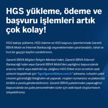 Garanti BBVA Elektrikli Araç HGS İadesi Ve Kartın Teslim Edilmemesi