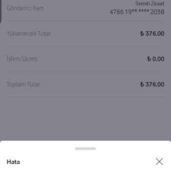 Vodafone Pay Banka Kartıyla İşlem Yapılamamaktadır
