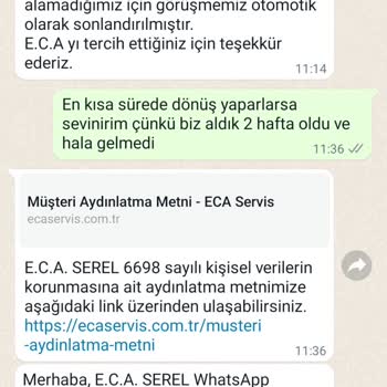 ECA Elektrikli Kombim Gelmedi