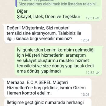 ECA Elektrikli Kombim Gelmedi