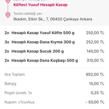 Köfteci Yusuf Yemek Sepeti'nden Eksik Sipariş