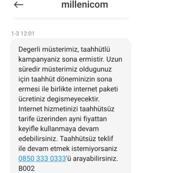 Millenicom Habersiz Fatura Zammı