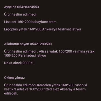İşbir Yatak Teslimatı Yapılmayan Ürün