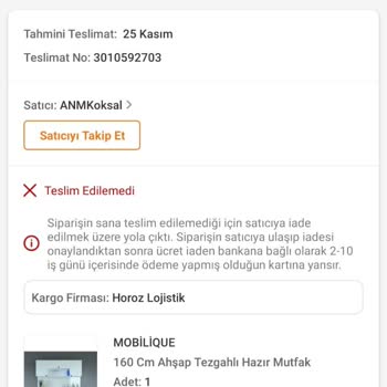 Horoz Lojistik Bahanesiz Ürününü Teslim Etmemiştir.