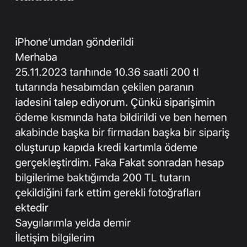 Yemek Sepeti Bana Ulaştırmadığı Ürünlerin Bedelini Kartıma İade Etmedi