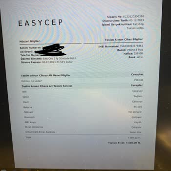 Easy Cep Cihaz Sattım Param Gelmedi
