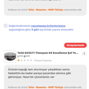 Tefal Kalite Kontrol Yapılmayan Ürün