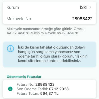 İBB - İstanbul Büyükşehir Belediyesi Kasım Ayı Su Faturası