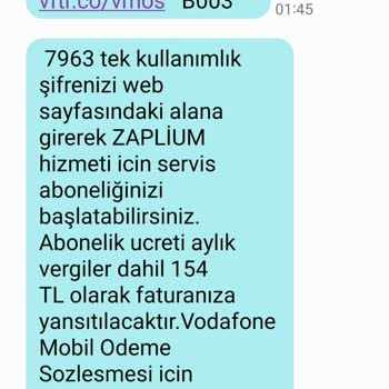 Vodafone Vizyon Elektronik Para İstenmeyen Uygulama Aboneliği L