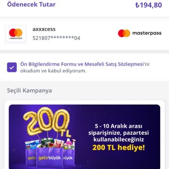 Getir Firması Vermeyeceği Kampanyayı Seçtiriyor