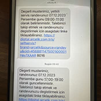 Arçelik Yetkili Servis Randevu Saatine Uyulmaması
