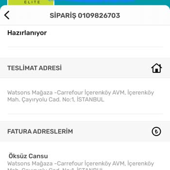 Watsons Sipariş Adres Değişikliği Yapmak İstiyorum