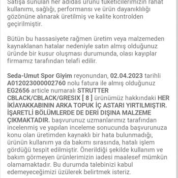 Adidas Ayakkabının Çabuk Deforme Olması Ve Firmanın Kabul Etmemesi