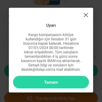 Dolap Usulsüz Kargo Deyip Hesabımı Kapatıyor!