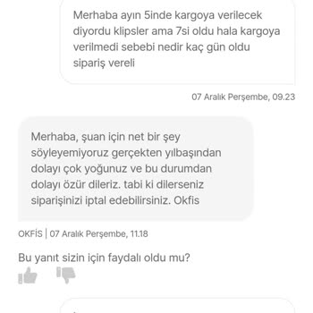 Okfis Ürünün Kargoya Verilmemesi