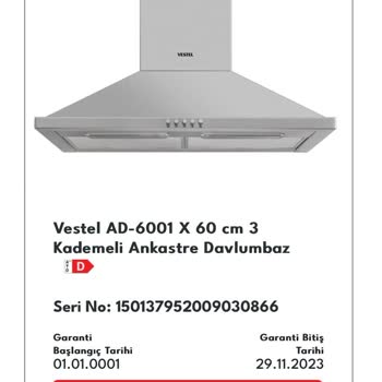 Vestel Davlumbaz Çalışma Ayarı Sıkıntılı Ad-6001 X