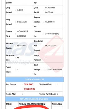 Aras Kargo Soğanlık Şubesi Kapatılsın 2 (vakası)