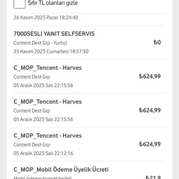 Vodafone Uygulama Mobil Ödeme İle Benim Hattıma Extra Fatura Kesmiştir