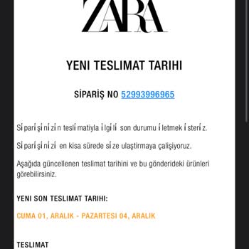 Zara Ürünümü Teslim Et
