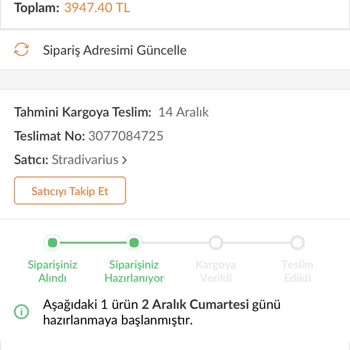Stradivarius Ürünün Kargoya Verilmemesi