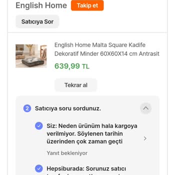 Hepsiburada/English Home Üzerinden Alınan Ürün