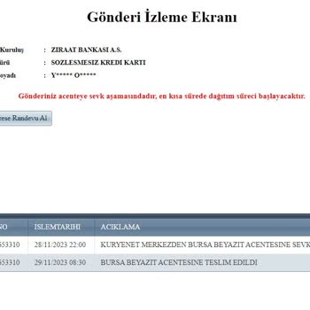 Kuryenet Ziraat Kartı Getirmiyor.