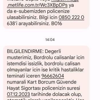 Metlife Emeklilik ve Hayat Bilgim Dışında İşlem