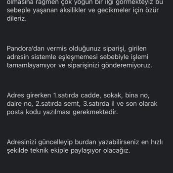 Pandora Mücevher Ürün İptali ve Destek Sağlamıyor