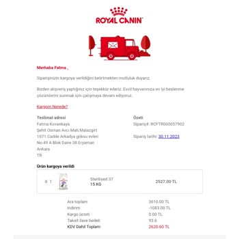 Royal Canin Ödeme Yapılan Ürün Bir Türlü Teslim Edilmiyor