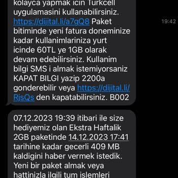 Turkcell'in Hediye İnternet Paketinin Kullanılmadan Bitmesi