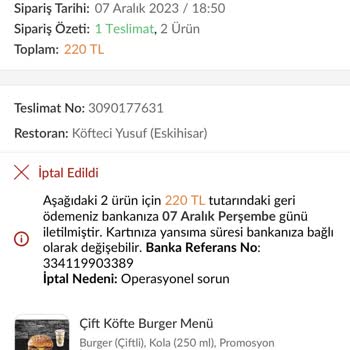 Köfteci Yusuf 1 Saat Sonra Siparişi İptal Etti