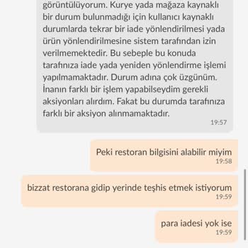 Trendyol Yemek Parası Ödenmiş Yemeğin Teslim Edilmemesi Ve Para İadesinin Yapılmaması