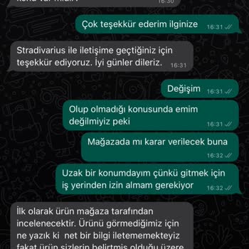 Stradivarius Kullanılmayan Ürünü Değiştirmiyor.