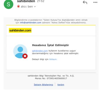 Sahibinden.com Üyeliğimin Sebepsiz İptali