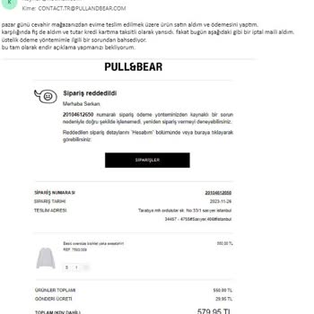 Pull & Bear Satmadığı Ürünün Parasını Kartımdan Çekti Ve İade Etmiyor.