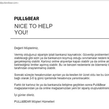 Pull & Bear Satmadığı Ürünün Parasını Kartımdan Çekti Ve İade Etmiyor.